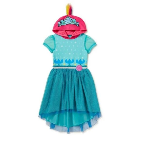 Girls Dreamworks Trolls Hi/Low Hooded Dress/Costume Lined Turquoise Size M 7/8 - Picture 11 of 11